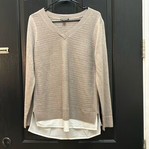 Women’s knit V-neck sweater attached blouse combo on the bottom size medium